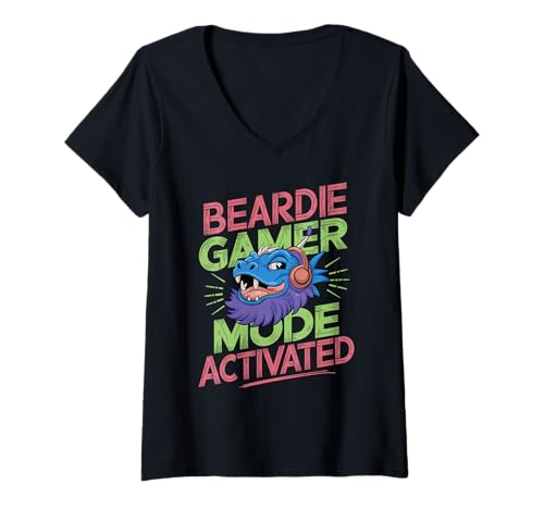 Damen Beardie Gamer Mode Activated Bearded Dragon T-Shirt mit V-Ausschnitt Damen Beardie Gamer Mode Activated Bearded Dragon T-Shirt mit V-Ausschnitt von Reptile Lover Bearded Dragon Gecko Snake Chameleon