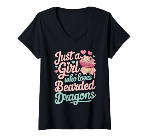 Damen Just A Girl Who Loves Bearded Dragons Exotic Pet T-Shirt mit V-Ausschnitt Damen Just A Girl Who Loves Bearded Dragons Exotic Pet T-Shirt mit V-Ausschnitt von Reptile Lover Bearded Dragon Gecko Snake Chameleon