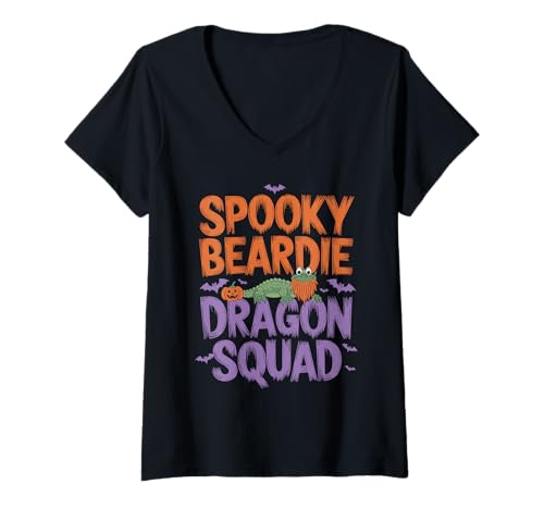 Damen Spooky Beardie Halloween Dragon Squad Reptile T-Shirt mit V-Ausschnitt Damen Spooky Beardie Halloween Dragon Squad Reptile T-Shirt mit V-Ausschnitt von Reptile Lover Bearded Dragon Gecko Snake Chameleon