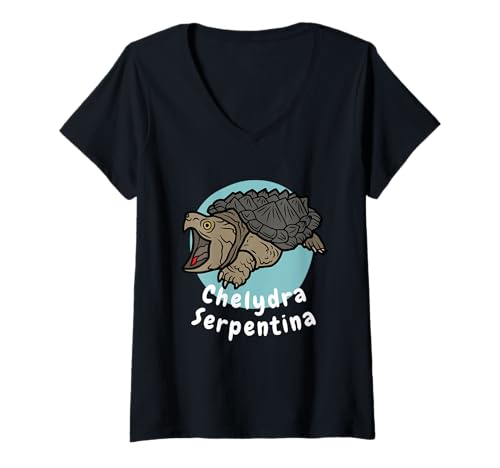 Damen Chelydra Serpentina – Gebräuchliche Schnappschildkröte wissenschaftlicher Name T-Shirt mit V-Ausschnitt Damen Chelydra Serpentina – Gebräuchliche Schnappschildkröte wissenschaftlicher Name T-Shirt mit V-Ausschnitt von Reptile Lover Tees