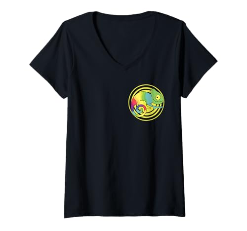 Damen Süßes Regenbogen-Chamäleon für Reptilienliebhaber T-Shirt mit V-Ausschnitt von Reptile lovers outfit