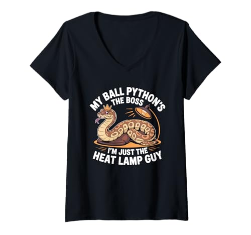Damen My Ball Python ist der Boss, ich bin nur der Typ mit der Wärmelampe Snake T-Shirt mit V-Ausschnitt Damen My Ball Python ist der Boss, ich bin nur der Typ mit der Wärmelampe Snake T-Shirt mit V-Ausschnitt von Reptile pythons royal python Ball Python