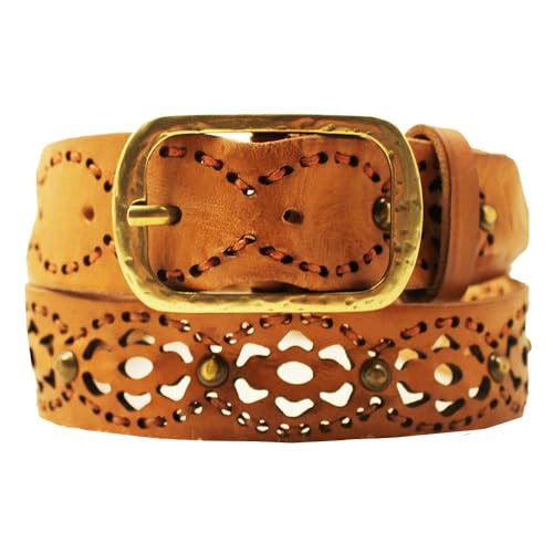 Reptile's House REPTILES HOUSE Lochmustergürtel mit Nieten aus Kalbsleder Cognac, Breite: 3 cm, 85 cm von Reptile's House