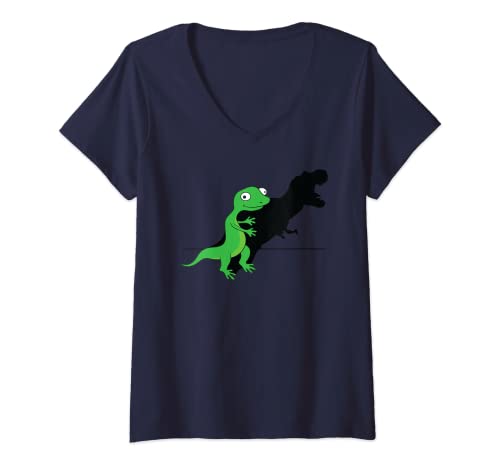 Damen Schattenfigur Dino T-Rex Puppenspiel Dinosaurier Schatten T-Shirt mit V-Ausschnitt Damen Schattenfigur Dino T-Rex Puppenspiel Dinosaurier Schatten T-Shirt mit V-Ausschnitt von Reptilien Echse Trex Dinosaurier Dinos Dino