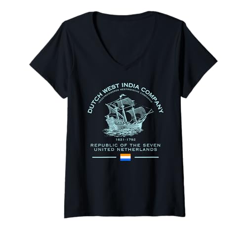 Damen Niederländische Westindien Company Golden Age Old Netherlands Flagge T-Shirt mit V-Ausschnitt von Republic of the Seven United Netherlands Souvenirs