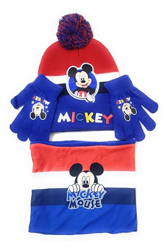 Disney Micky Mouse Mütze, Schlauchschal und Handschuhe für Kinder | Winterset Disney Mickey Mouse Mütze mit Pompon, Halstuch mit Innenfutter und Handschuhen, bunt, 52 von Requeteguay Urban RU