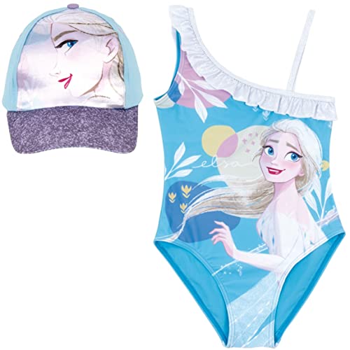 Frozen Disney Elsa Badeanzug für Strand oder Pool + Frozen Cap für Mädchen | Disney Frozen Badeanzug und Kappe | Frozen Badeanzug mit Rüsche und Disney Cap, blau, 8 Jahre von Requeteguay Urban RU