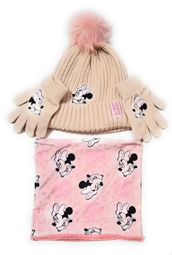 Mütze, Schlauchschal und Handschuhe Minnie Mouse Disney für Mädchen | Winterset Disney Minnie Mouse Mütze mit Pompon, Halstuch mit Innenfutter und Handschuhen, Rosa, 52 cm von Requeteguay Urban RU