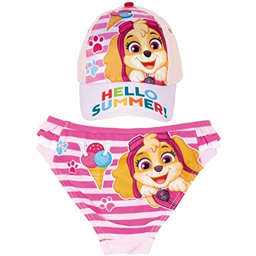 Paw Patrol Badeanzug für Strand oder Pool + Paw Patrol Cap für Mädchen | Set aus Culetin und Paw Patrol Kappe | Paw Patrol Badeanzug für Mädchen und Skye Cap, Rosa, 2 Jahre von Requeteguay Urban RU