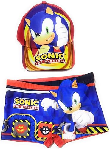 Sonic Badeanzug für Kinder + Sonic Cap | Badeanzug und Sonic Cap | Sonic Badeanzug für Strand oder Pool + verstellbare Sonic-Kappe (DE/NL/SE/PL, Alter, 12 Jahre, Regular, Mehrfarbig) von Requeteguay Urban RU