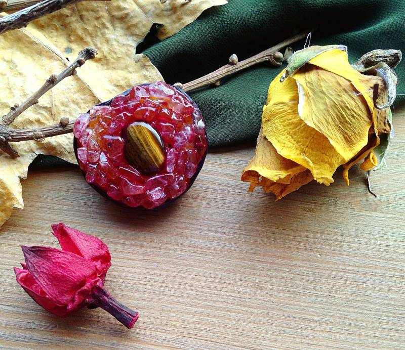 Pflaume Brosche Mit Strass & Tigerauge Zierlicher Vegan Schmuck Obst Kleidung Accessoire Für Mantel, Jacke Mama Tante Schwester Geschenk Pflaume Brosche Mit Strass & Tigerauge Zierlicher Vegan Schmuck Obst Kleidung Accessoire Für Mantel, Jacke Mama Tante Schwester Geschenk von RereshechkaDesign