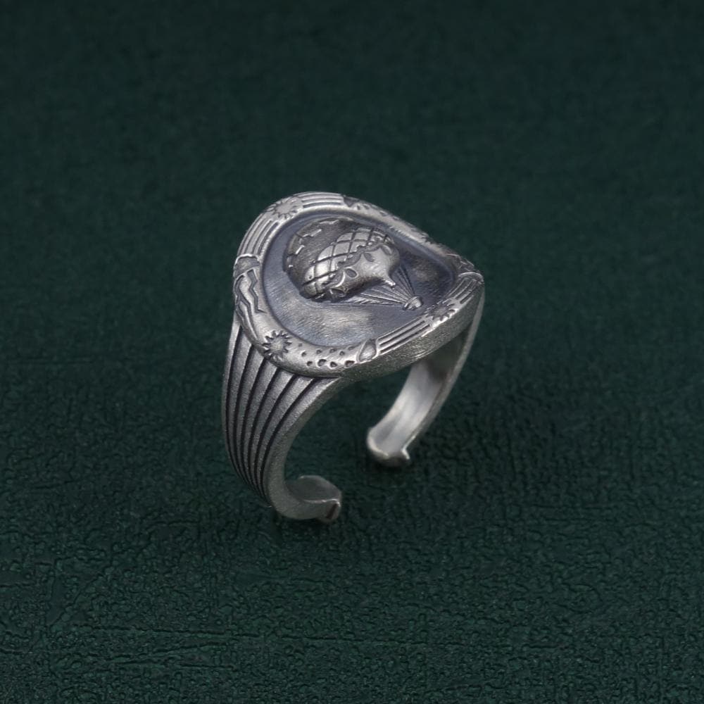 Verstellbarer Heißluftballonring, Heißluftballon, Schmuck Im Retro-stil, Traumthema, Handgefertigt in Frankreich, Massives 925Er Patiniertes Silber von ResMirum