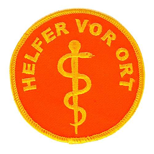 RescPol Aufnäher Helfer vor Ort mit Äskulapstab mit Klett leuchtorange/gelb von RescPol