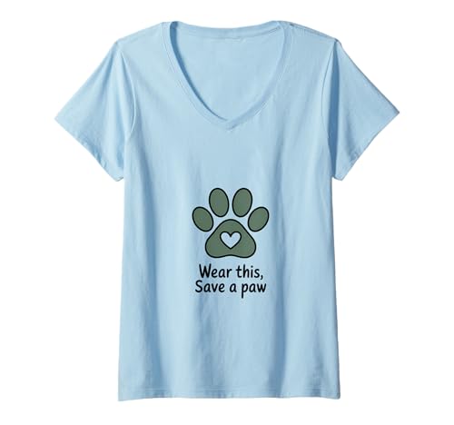 Damen Wear This Save a Paw Grafik T-Shirt mit V-Ausschnitt von Rescue Love Apparel