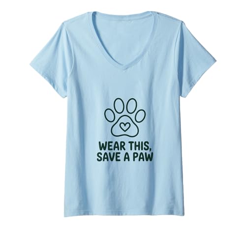 Damen Wear This Save a Paw Grafik T-Shirt mit V-Ausschnitt Damen Wear This Save a Paw Grafik T-Shirt mit V-Ausschnitt von Rescue Love Apparel