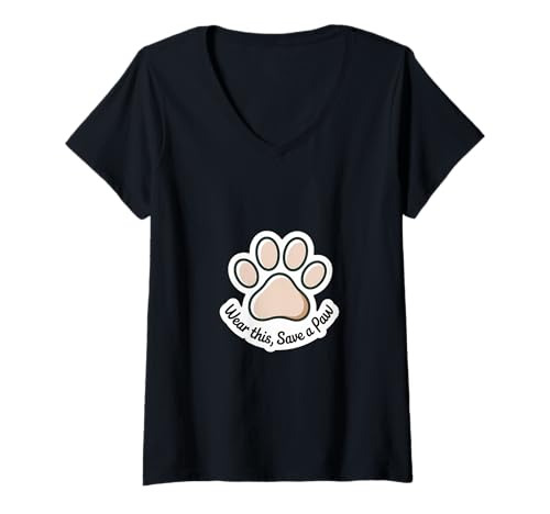 Damen Wear This Save a Paw Grafik T-Shirt mit V-Ausschnitt Damen Wear This Save a Paw Grafik T-Shirt mit V-Ausschnitt von Rescue Love Apparel