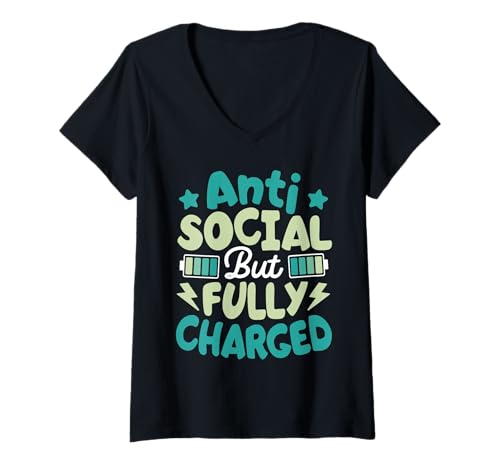 Damen Asozial, Aber voll aufgeladen T-Shirt mit V-Ausschnitt Damen Asozial, Aber voll aufgeladen T-Shirt mit V-Ausschnitt von Reserved Power