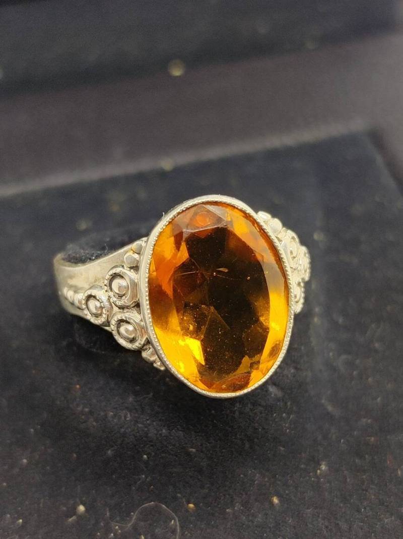 1930S Art Deco Citrin Silber Ring von Residenzler