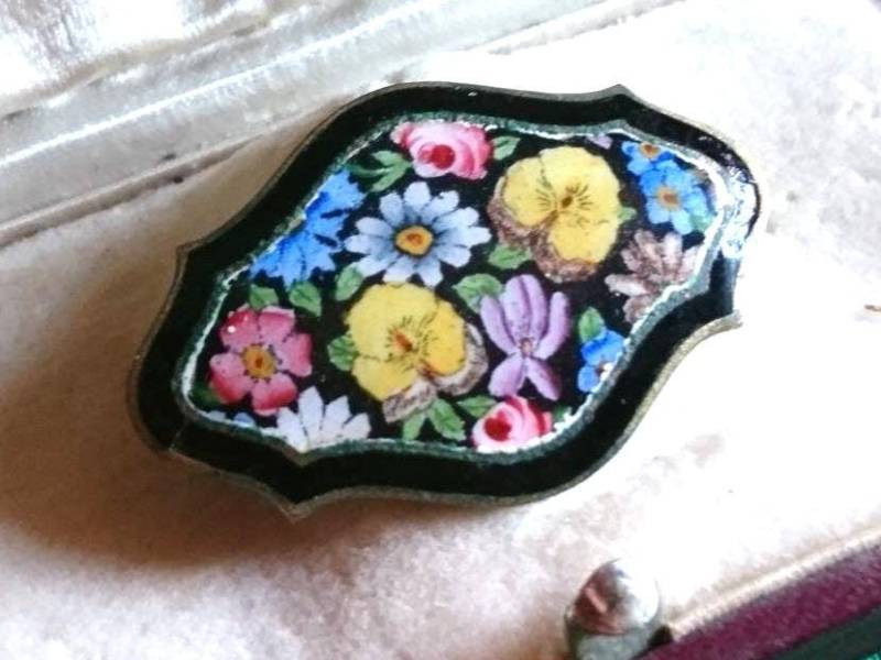 Antik Emaille Blumen Cloisonnè Brosche Um 1910 Vintage von Residenzler