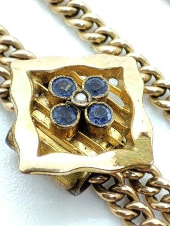 Antiker Saphir Perle Taschenuhrenketten Schieber 1900S Pocket Watch Slider Ornament Chain Kettenschieber Lorguette von Residenzler