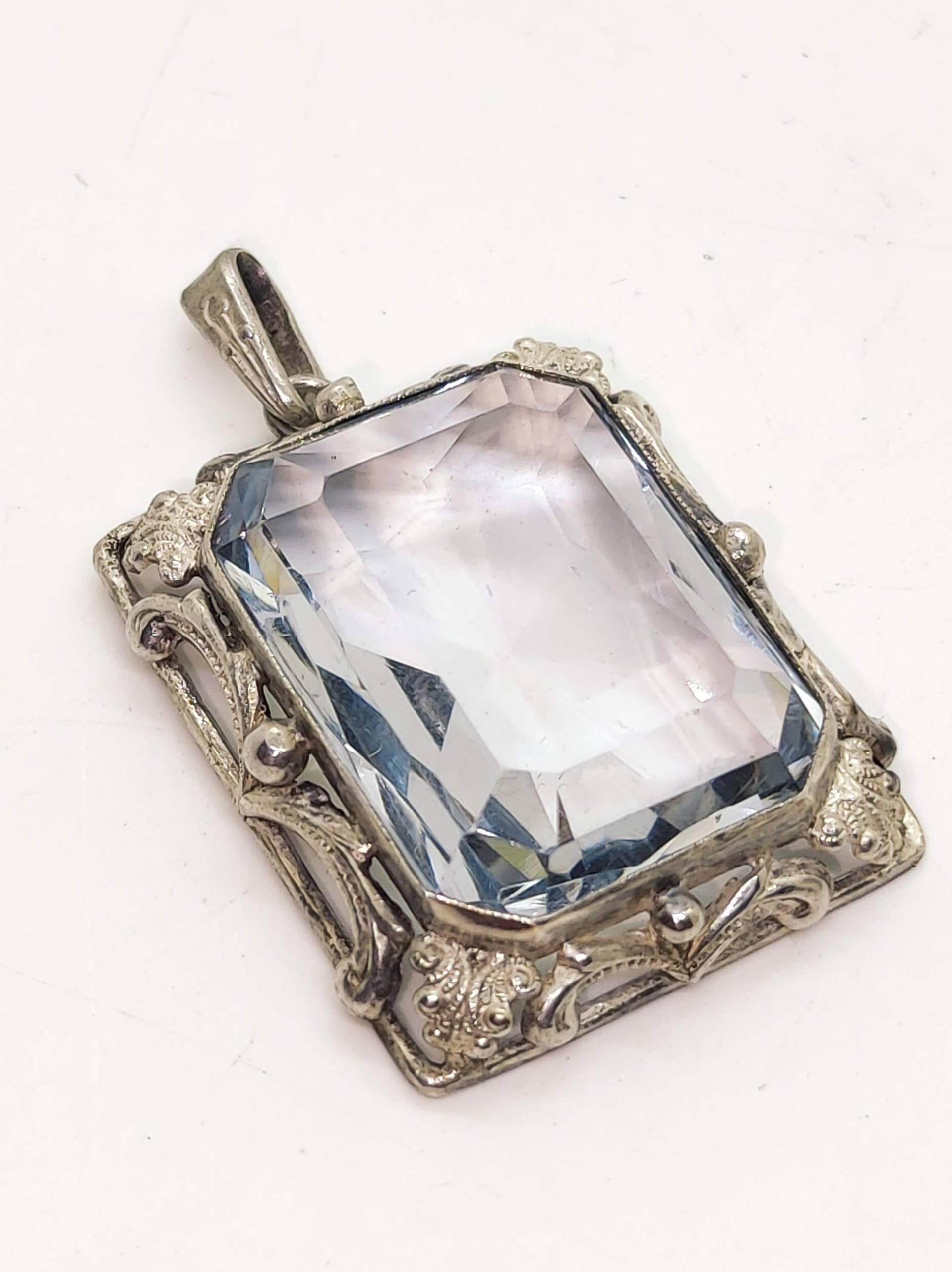 Art Decò Aquamarin Anhänger 800 Silber 1930S Hellblau Handgeschmiedet Silberschmied von Residenzler