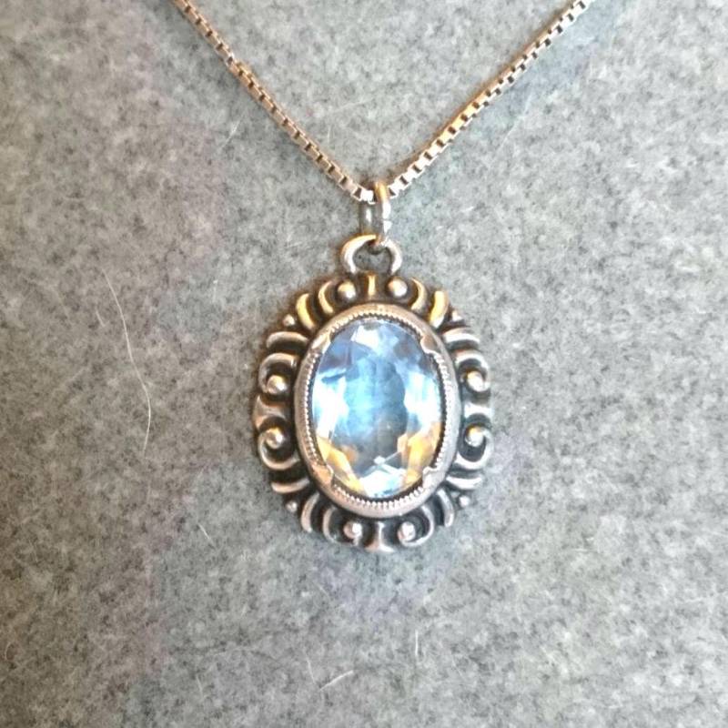 Art Decò Hellblauer Anhänger 835 Silber 1930S Hellblau von Residenzler