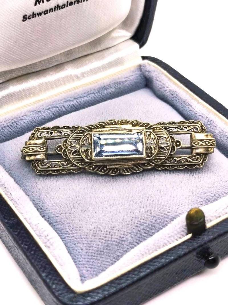 Art Decò Hellblauer Aquamarin Brosche 935 Silber 1930S Hellblau von Residenzler