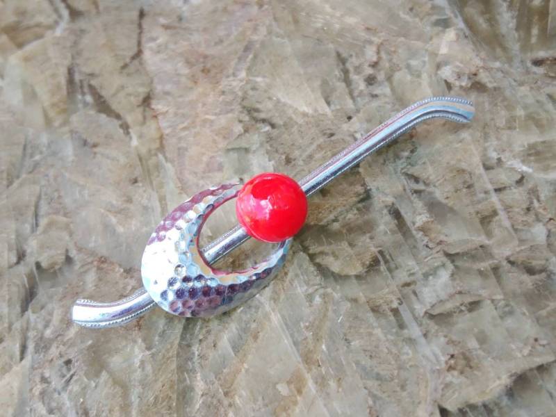 Art Decò Wmf? Chrom Brosche Rot 1930 von Residenzler