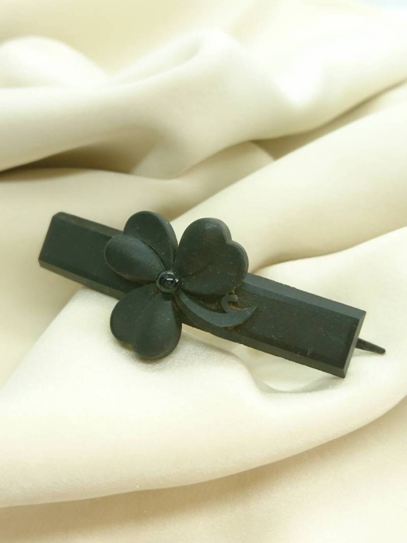 Jugendstil Trauer Whitby Jet Haarspange Um 1910 Antik Mourning Jewelry von Residenzler