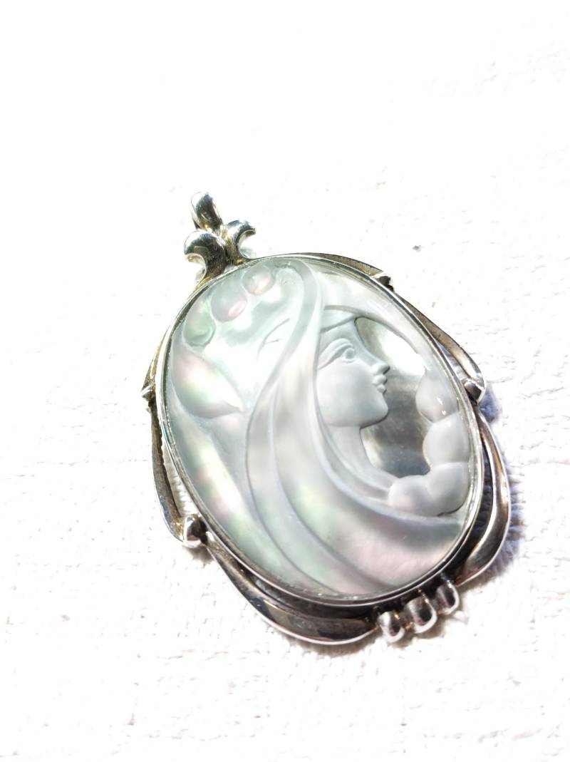 Moderne Kamee Silber 925 Perlmutt 6cm Schnitzerei Vintage Y2K von Residenzler