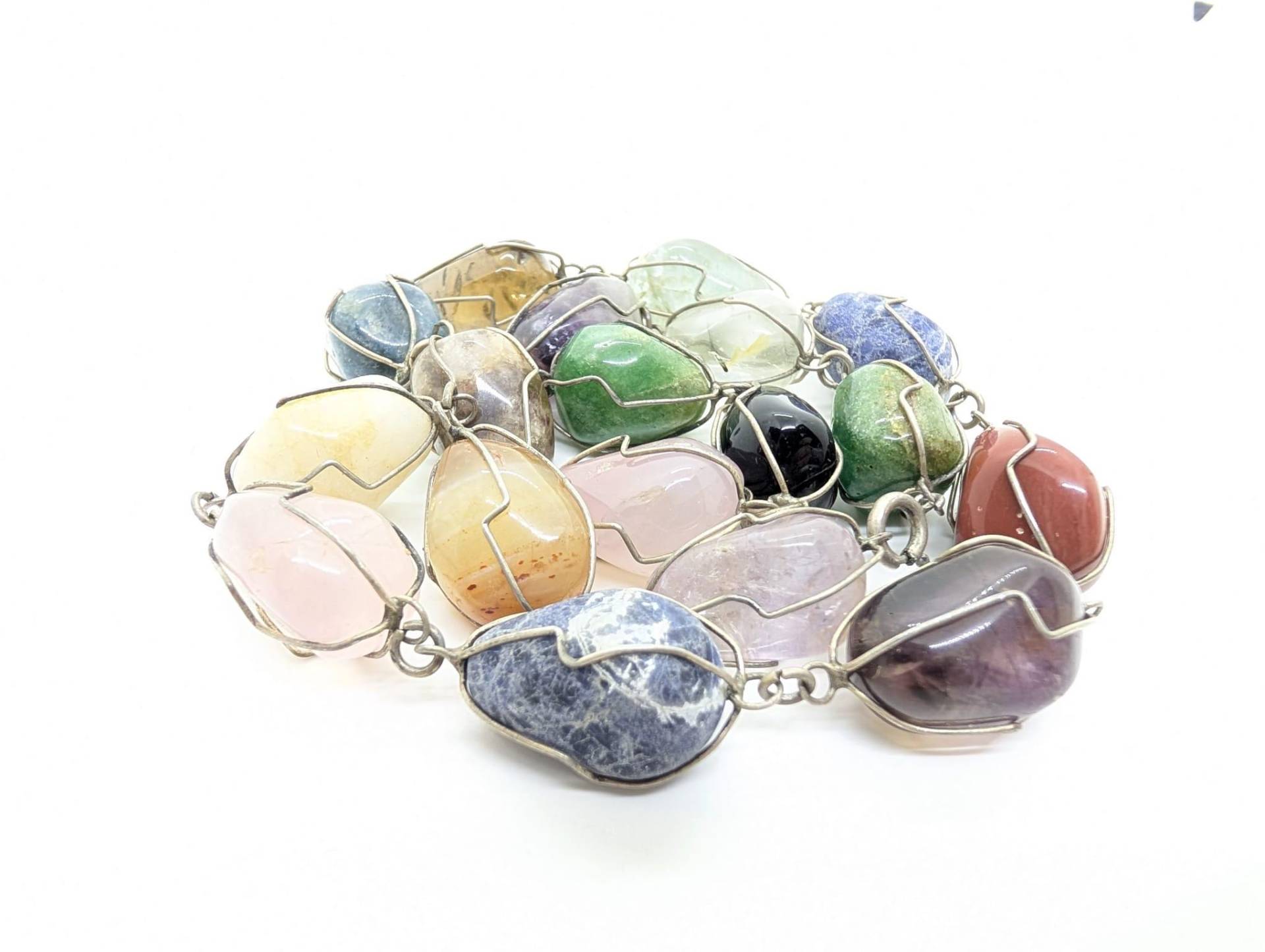 Natürliche Edelsteine Nugets 925 Silber Käfig Netz Halskette Kette 1950Er Jahre Vintage Schmuck von Residenzler