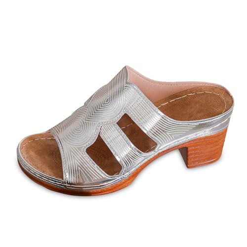 Damen Mules Mit Hohem Blockabsatz Peep Toe High Heel Pantoletten Anti-Rutsch-Sandalen Freizeit Peep Toe High Heels Hausschuhe Schnallensandalen von Resin90s