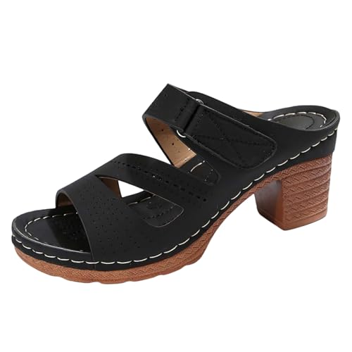 ReSin90s Damen Sandalen Mules Mit Hohem Blockabsatz Sandalen Elegant Pantoletten Mit Absatz Offene Zehe Sandalette Freizeit Open Toe High Heels Hausschuhe Schnallensandalen von ReSin90s
