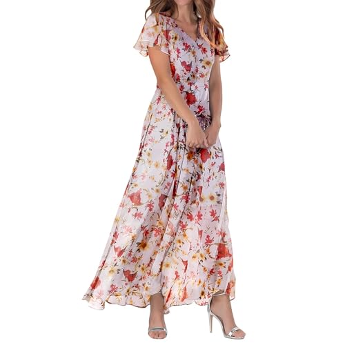ReSin90s Damen Sommer Kleider Kurzarm Strandkleider Casual V-Ausschnitt Kleider Lange Blumendruck Sommerkleid Boho Strandkleid Maxi Kleid Strandwear von ReSin90s