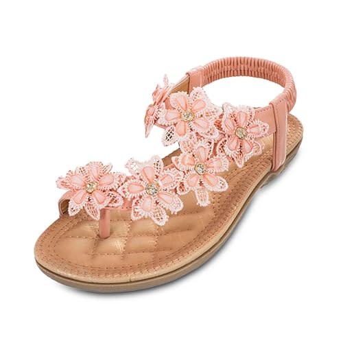 ReSin90s Sandalen Damen Elegant Sommerschuhe Flache Zehentrenner Strass Sandaletten Bequem Boho Glitzer Flip Flops Flache Schuhe Sommersandalen Strand Flipflop Leicht Mit Arch Support von ReSin90s