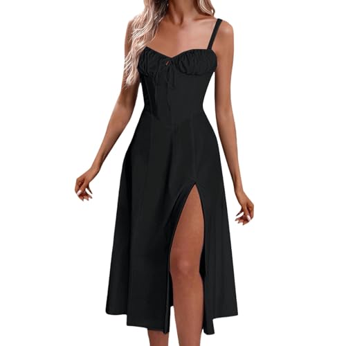 Resin90s Sommerkleid Damen Blumenmuster Maxikleid Sommer V Ausschnitt Lang Kleid Elegant Spaghettiträger Hochzeit Party Kleid Schlitz Fließendes Boho Strand Freizeitkleid ärmellos Floral Corset Dress von Resin90s