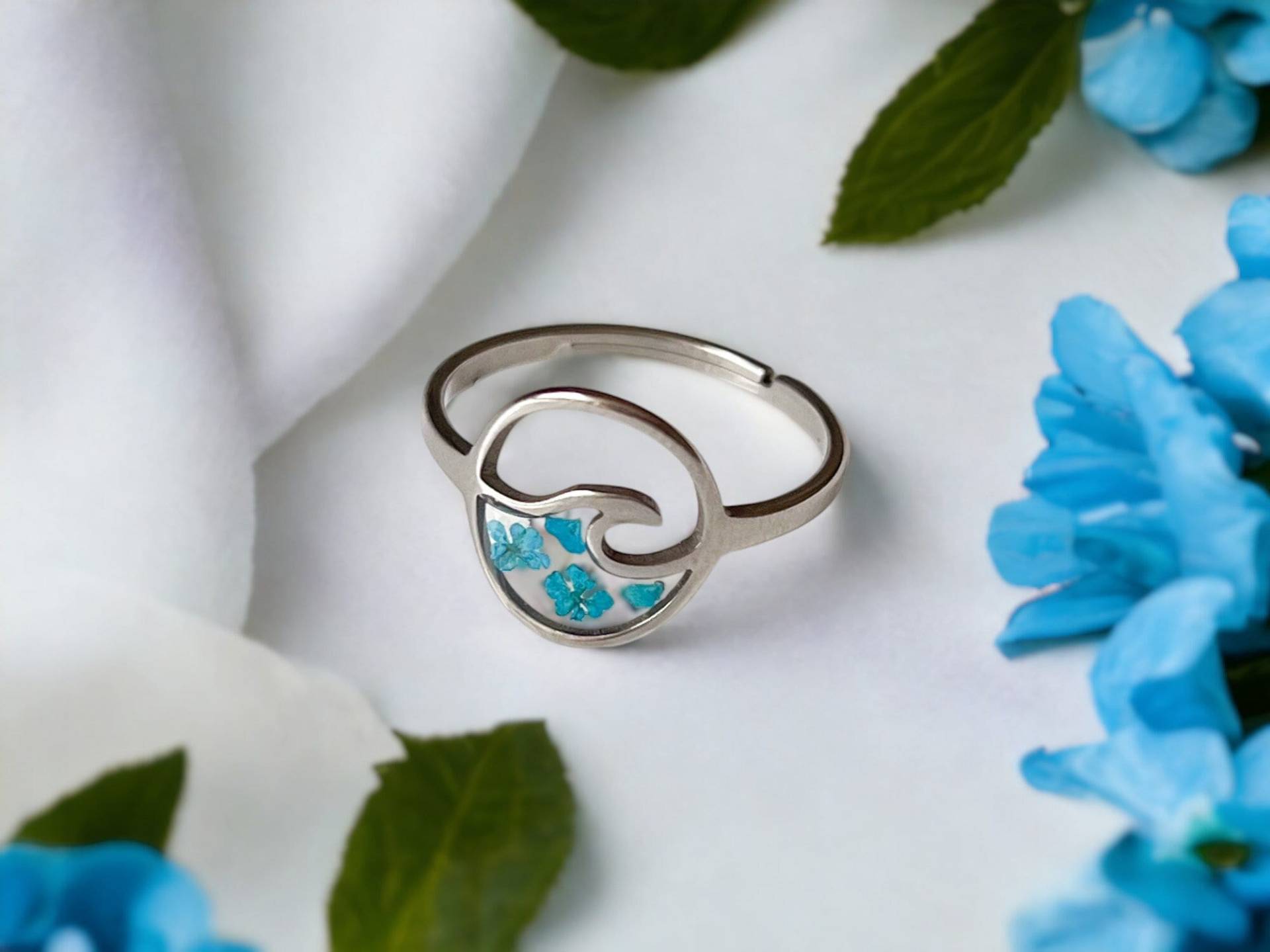 Edelstahl Blue Wave Ring Für Frauen, Verstellbarer Silber Ocean Sie von ResinArtbyLauraJayne