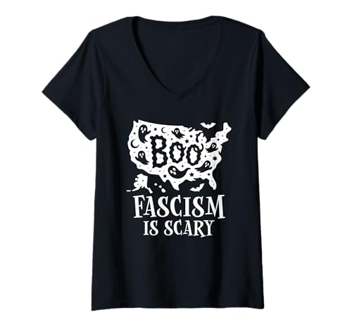 Damen Boo Fascism Boo Sheet Resist No King America Halloween Ghost T-Shirt mit V-Ausschnitt Damen Boo Fascism Boo Sheet Resist No King America Halloween Ghost T-Shirt mit V-Ausschnitt von Happy Fall Resist Fascism Halloween Protest Shirt