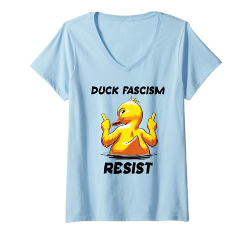 Damen Anti Fascism Protest Sign Fuck Fascism Duck F Fascism Resist T-Shirt mit V-Ausschnitt Damen Anti Fascism Protest Sign Fuck Fascism Duck F Fascism Resist T-Shirt mit V-Ausschnitt von Resist Fascism Shirts,Anti-Fascism Protest Signs
