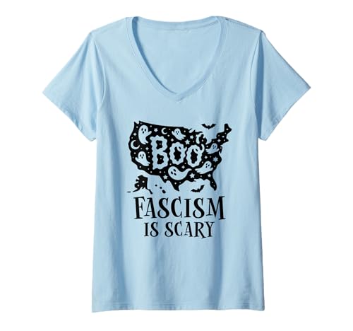 Damen No Kings in America Fight Oligarchy Resist Fascism Halloween T-Shirt mit V-Ausschnitt von Pro Democracy Shirts,Anti-Fascism Resist Fascism