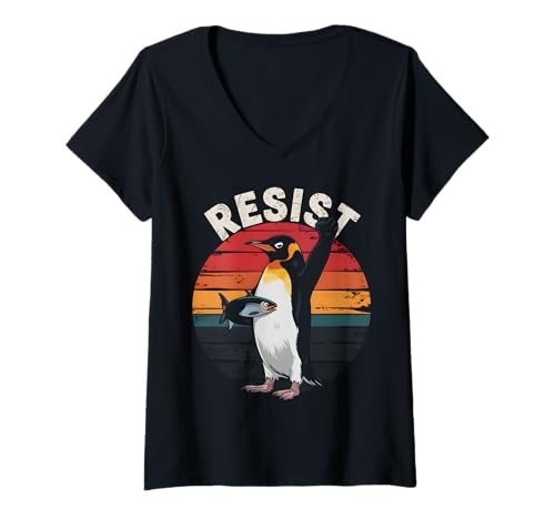 Damen Lustiger Pinguin widersteht Protest gegen Tarife Humor T-Shirt mit V-Ausschnitt Damen Lustiger Pinguin widersteht Protest gegen Tarife Humor T-Shirt mit V-Ausschnitt von Resist Protest Against Tariffs Humor