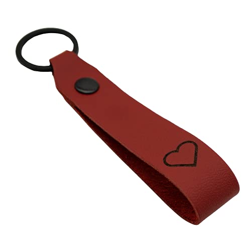 Leder Schlüsselanhänger mit Herz graviert farbig Rot von Reskey