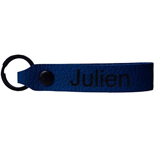 Leder Schlüsselanhänger mit Name Wunschname personalisiert individuell farbig Gravur Blau von Reskey