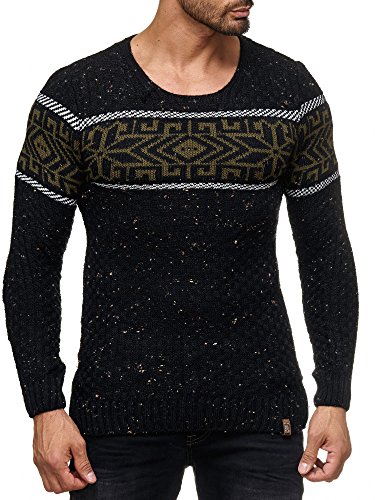 Herren Strickpullover Rundhals Norwegerpullover Muster RS-18003 Schwarz L von Reslad