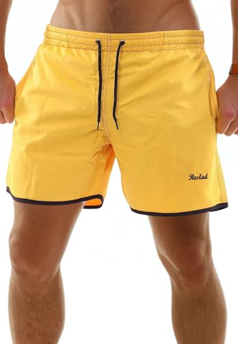 Reslad Badehose Herren Schnelltrocknend - Männer Badeshorts mit Mesh-Futter Kurze Shorts für Strand & Surfer I Ideal als Schwimmhose & Badehosen RS-5020 Gelb 2XL von Reslad