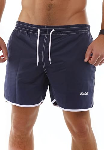 Reslad Badehose Herren Schnelltrocknend - Männer Badeshorts mit Mesh-Futter Kurze Shorts für Strand & Surfer I Ideal als Schwimmhose & Badehosen RS-5020 Navyblau 2XL von Reslad