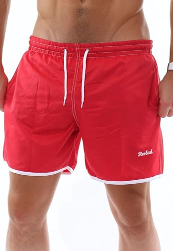 Reslad Badehose Herren Schnelltrocknend - Männer Badeshorts mit Mesh-Futter Kurze Shorts für Strand & Surfer I Ideal als Schwimmhose & Badehosen RS-5020 Rot S von Reslad