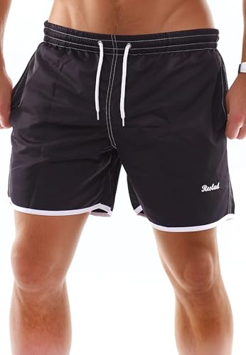 Reslad Badehose Herren Schnelltrocknend - Männer Badeshorts mit Mesh-Futter Kurze Shorts für Strand & Surfer I Ideal als Schwimmhose & Badehosen RS-5020 Schwarz 2XL von Reslad