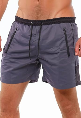 Reslad Badehose Herren Schnelltrocknend - Männer Badeshorts mit Reißverschluss Taschen Kurze Shorts für Strand & Surfer I Ideal als Schwimmhose & Badehosen RS-5015 Anthrazit-Schwarz 2XL von Reslad