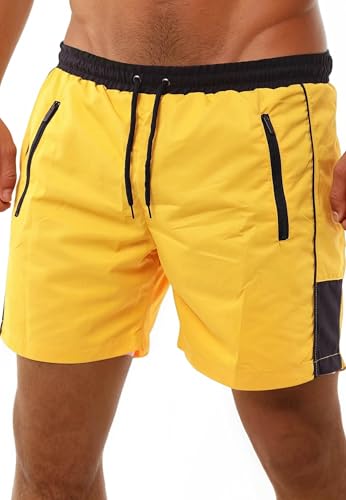 Reslad Badehose Herren Schnelltrocknend - Männer Badeshorts mit Reißverschluss Taschen Kurze Shorts für Strand & Surfer I Ideal als Schwimmhose & Badehosen RS-5015 Gelb-Schwarz L von Reslad
